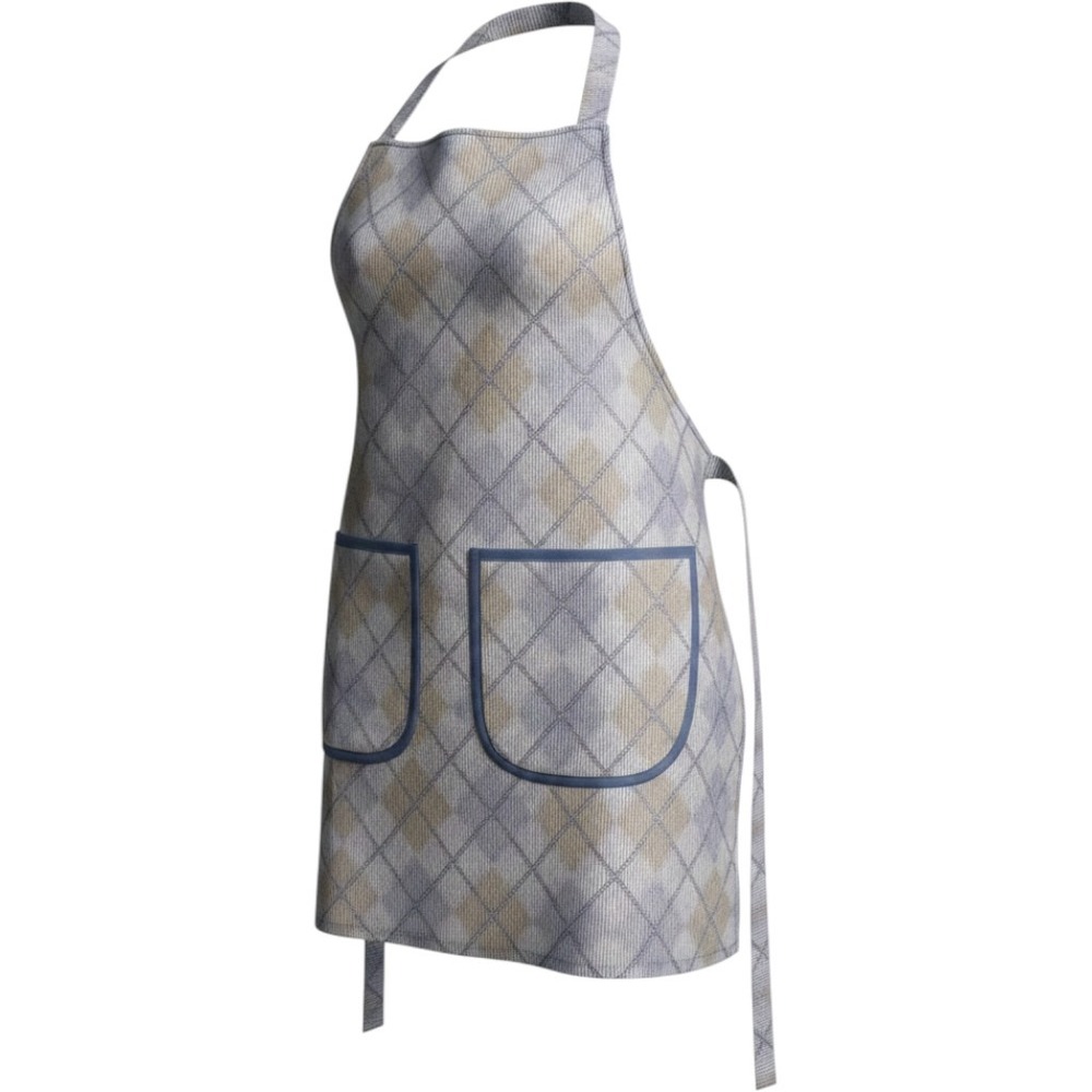 Homemade Argyle Print Kitchen Apron Blue Tan Grey Bib Style with Pockets